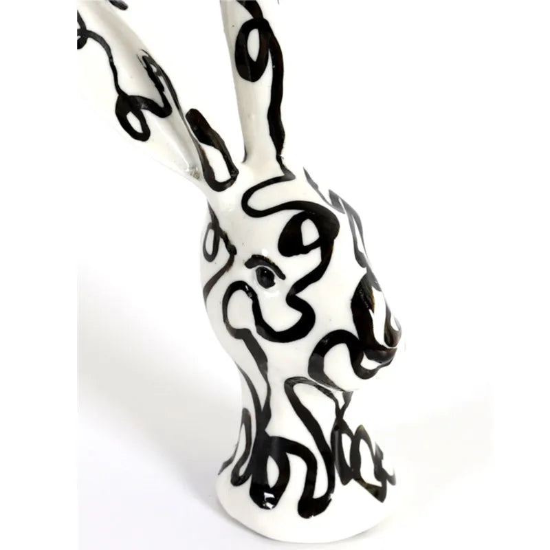 Afralia™ Resin Rabbit Head Sculpture Hand-painted Graffiti Decor Figurine