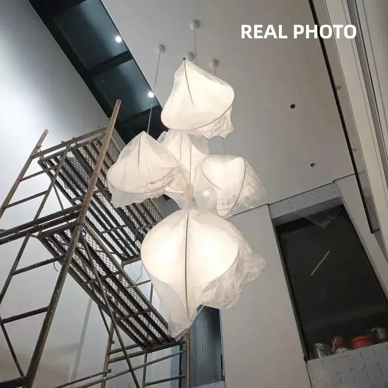 Afralia™ Nordic Silk Chandelier Pendant Lights for Foyer Bedroom Bar, LED Droplight Fixtures