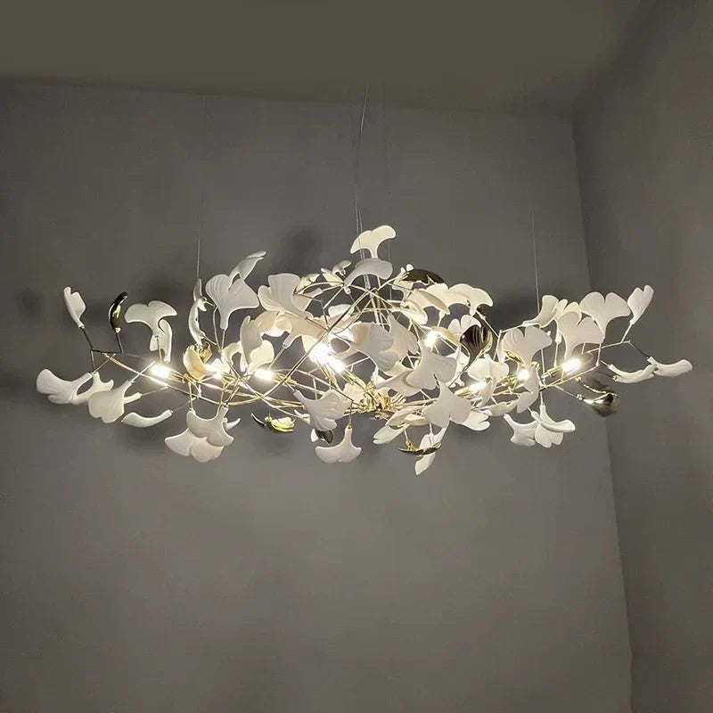 Afralia™ Ginkgo Leaf Chandelier Ceramic Acrylic Pendant Lamp for Living Dining Bedroom