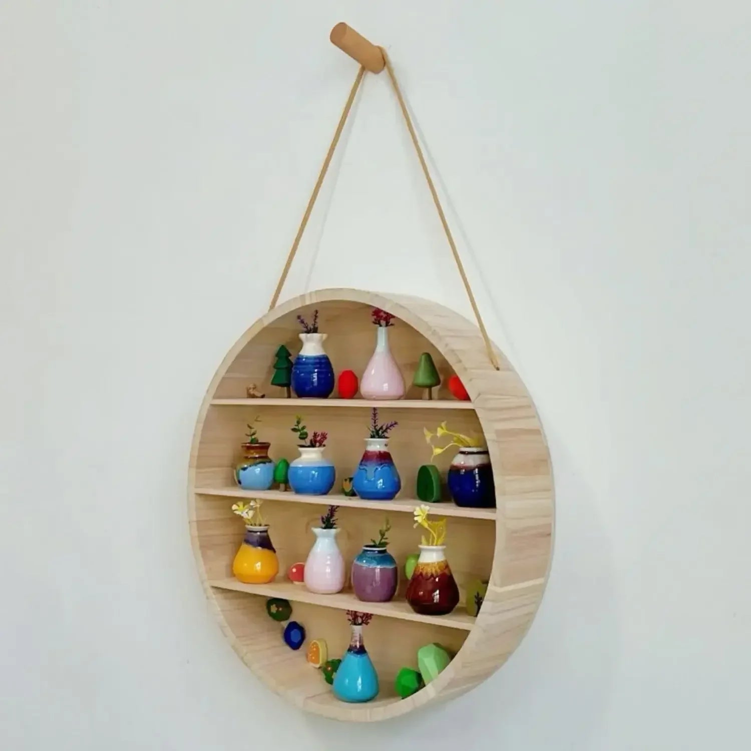 Afralia™ Circular Wooden Frame Toy Storage Rack & Wall Decoration