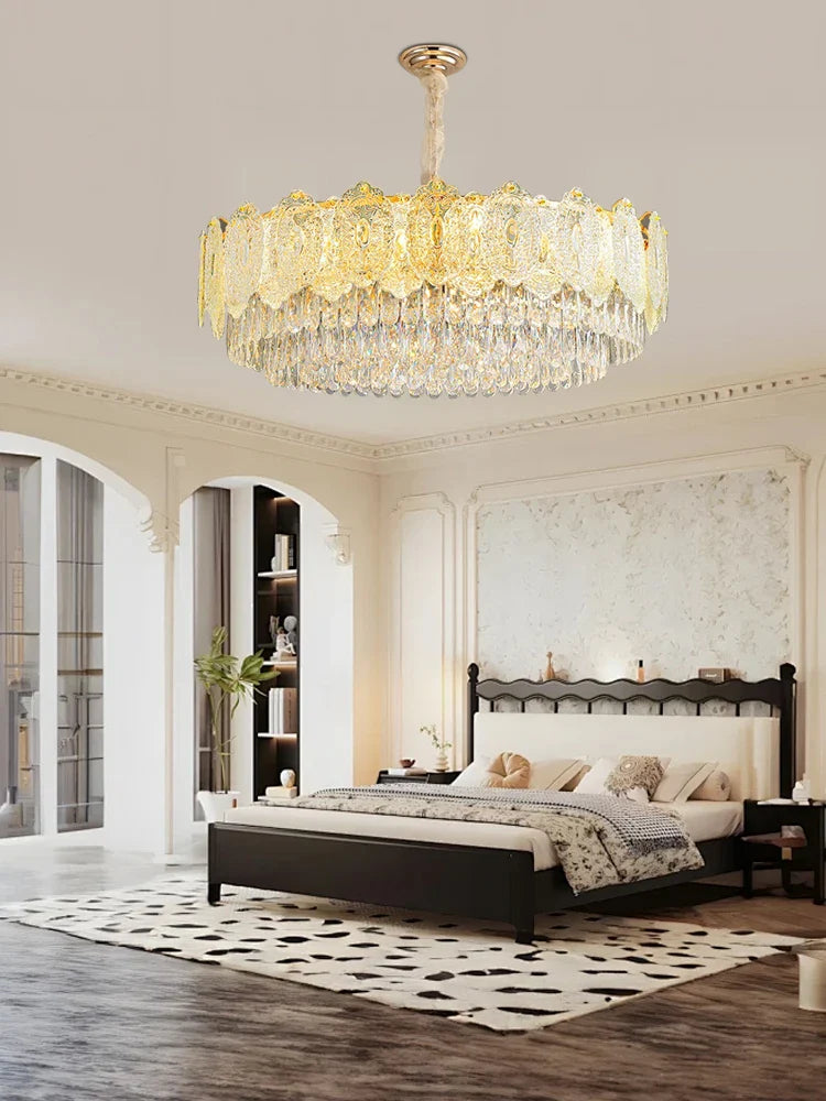 Afralia™ Gold Glass Dining Table Lamp | Modern Round Crystal Hanging Pendant Lights