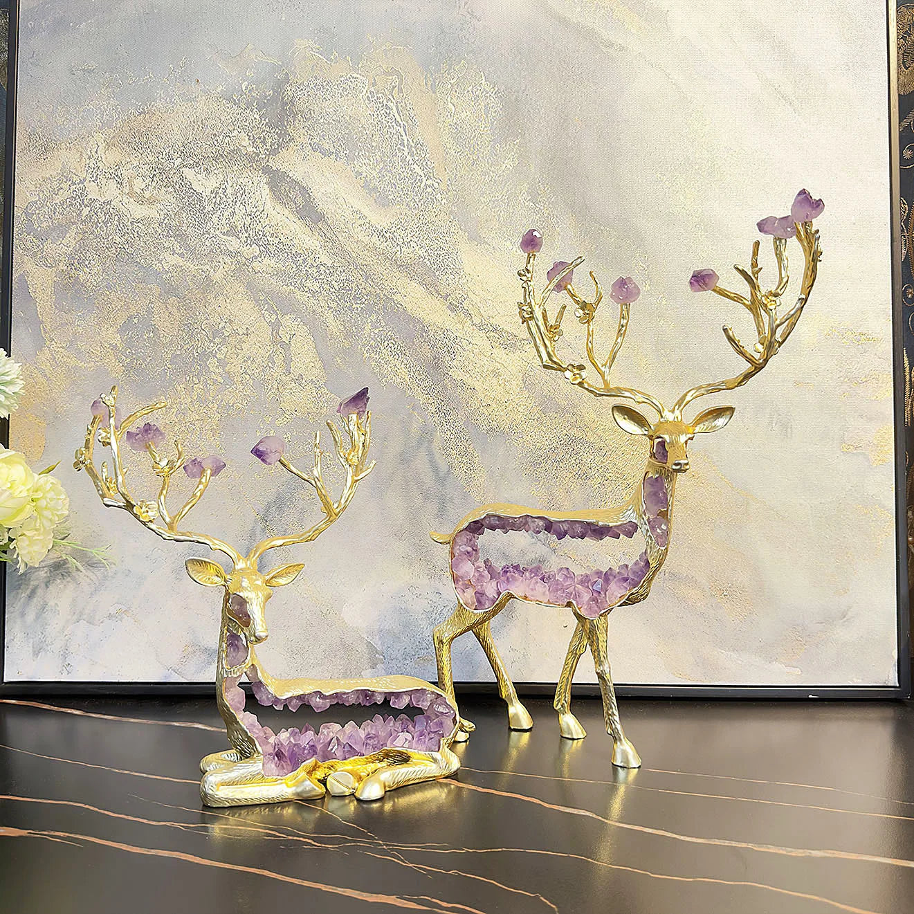 Afralia™ Amethyst Deer Statue | Simulated Crystal Animal Sculpture for Home Décor