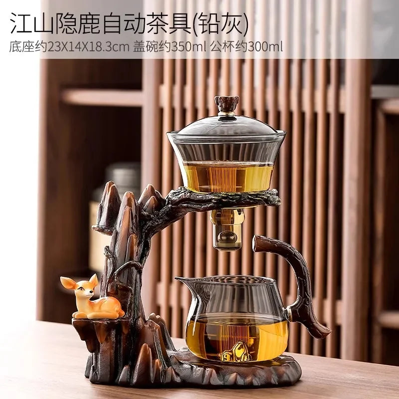 Afralia™ Lazy Kung Fu Tea Set with Magnetic Water-Separating Bowl & Teapot