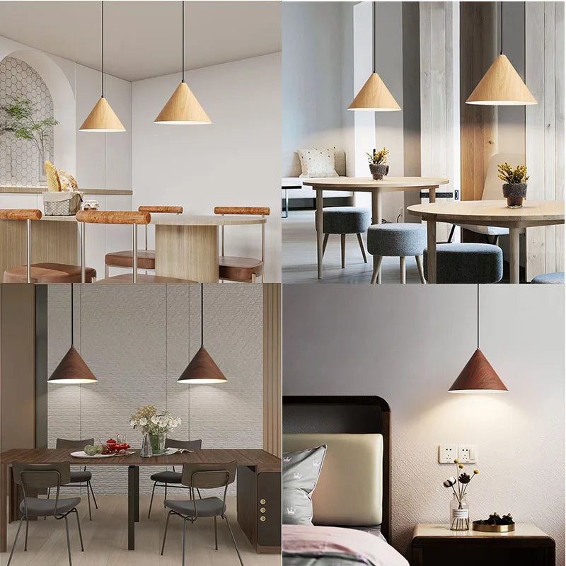 Afralia™ Retro Wood+Metal LED Pendant Wall Lamp for Living Room Bedroom Indoor Lighting