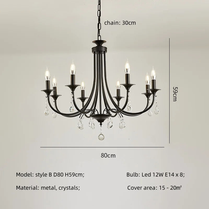 Afralia™ Black Metal Crystal Chandelier: Artistic LED Lighting for Home Decor