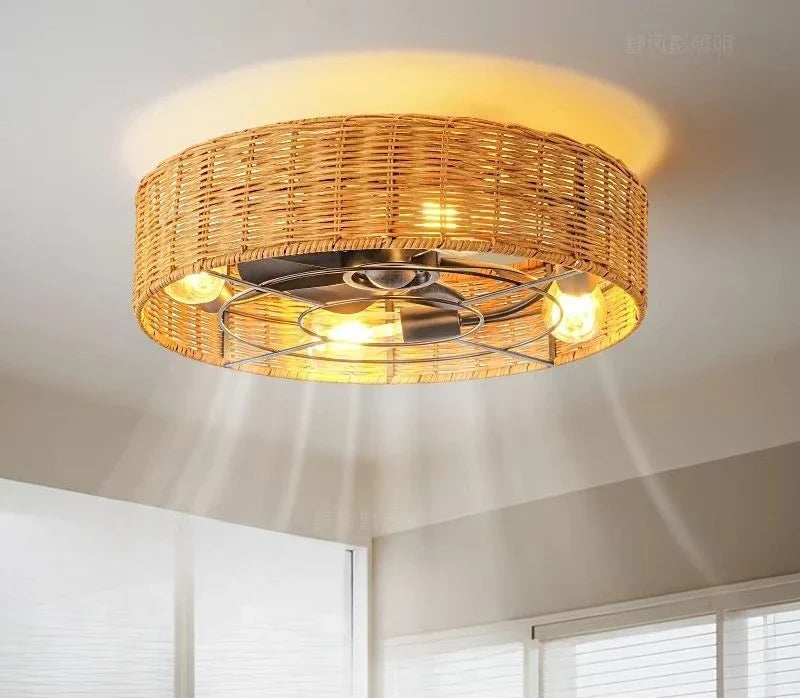 Afralia™ LED Ceiling Fan Retro Light with Remote Control for Living Room-Bedroom-Dining Room