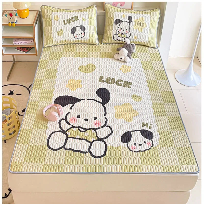 Afralia™ Cartoon Pattern Latex Mattress Set for Home, 3-Layer Rebound Soft Breathable Bed Sheets