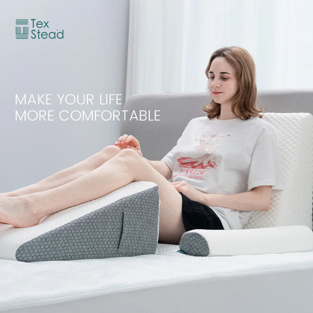 Afralia™ Memory Foam Bed Wedge Pillow Set - Versatile Support for Back, Leg, and Knee