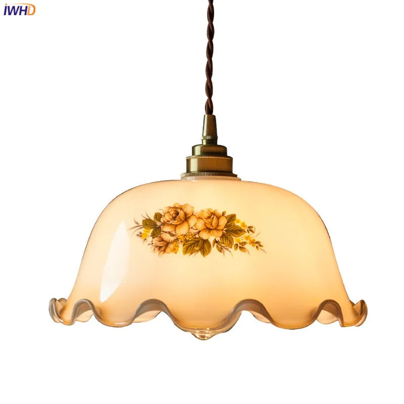 Afralia™ Vintage Glass Flower LED Pendant Light for Home Indoor Decor