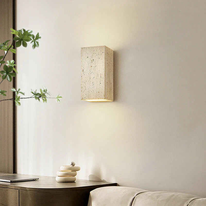 Afralia™ Wabi Sabi LED Wall Light Yellow Travertine Bedroom Lamps for Bathroom Mirror & Loft Interior