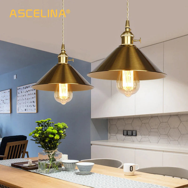 Afralia™ Golden E27 Pendant Light: Vintage Style Living Room LED Lamp