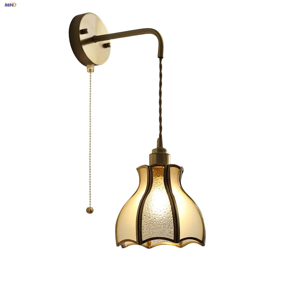 Afralia™ Tiffany Glass LED Wall Sconce with Copper Socket and Pull Chain Switch