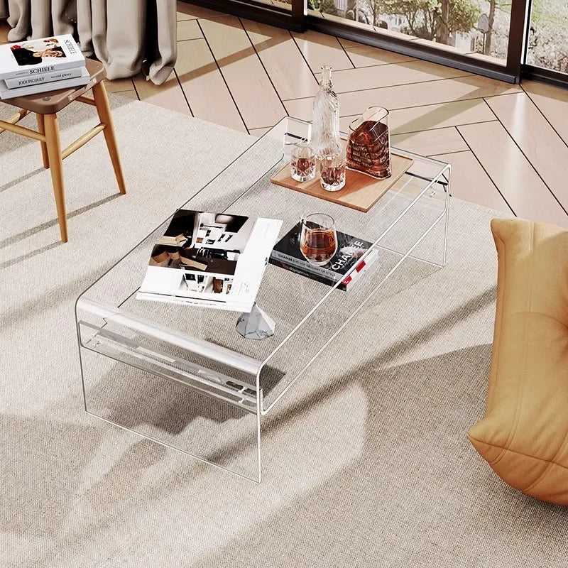 Afralia™ Transparent Acrylic Coffee Table, Creative Long Tea Table, Living Room Sofa Side Table