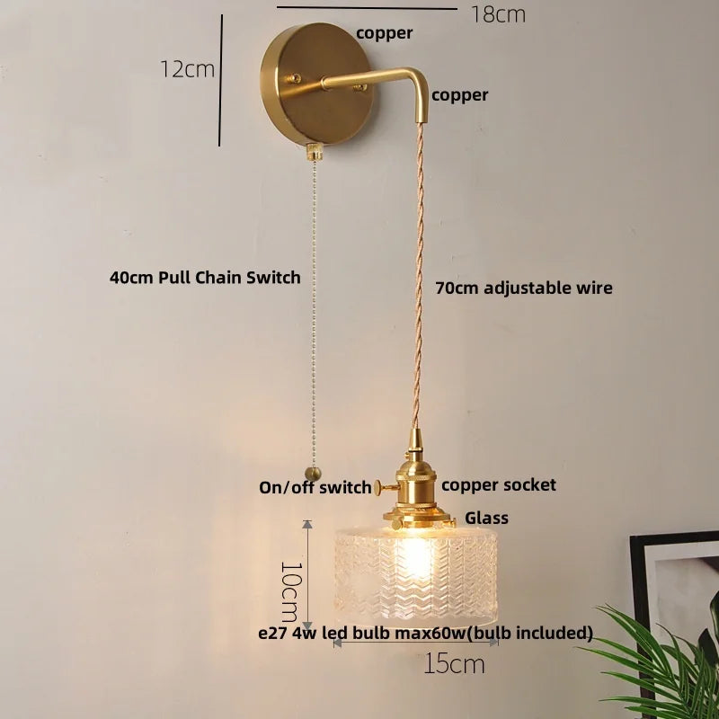 Afralia™ Clear Glass LED Wall Light with Pull Chain Switch for Modern Decor