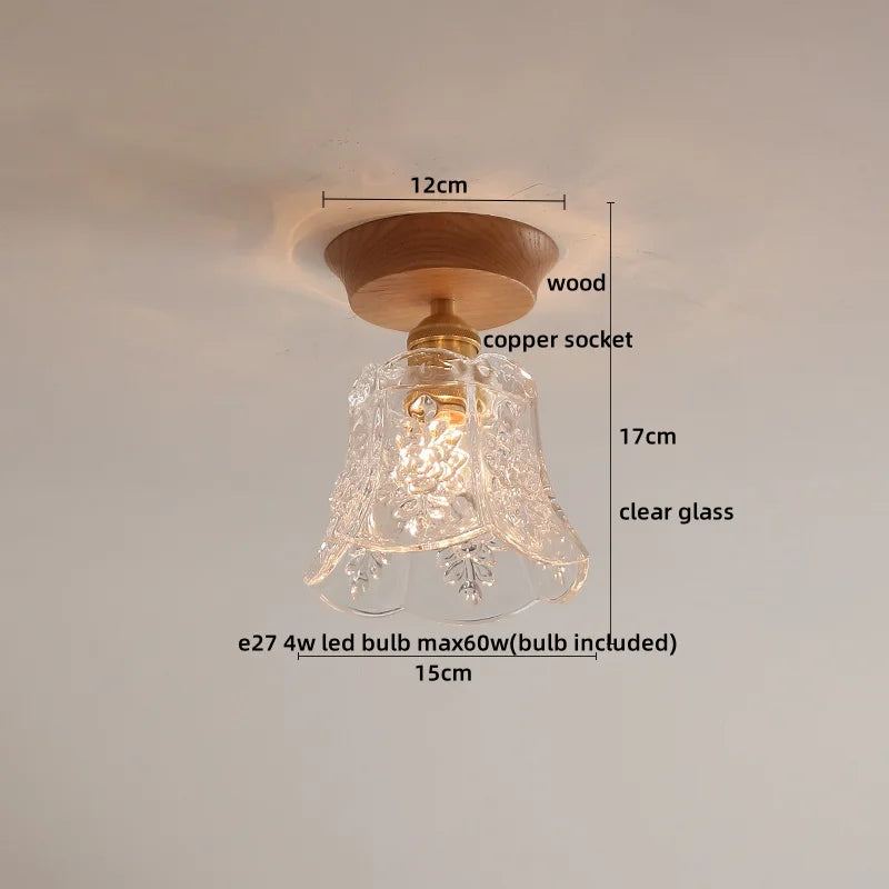 Afralia™ Glass Wood LED Ceiling Light Modern Ceiling Lamp