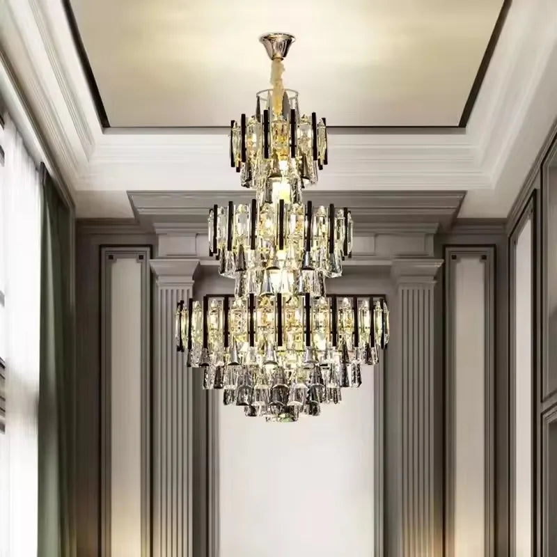 Afralia™ Luxe Crystal Chandelier: Large, Hollow & LED for Villa, Hotel & Staircase