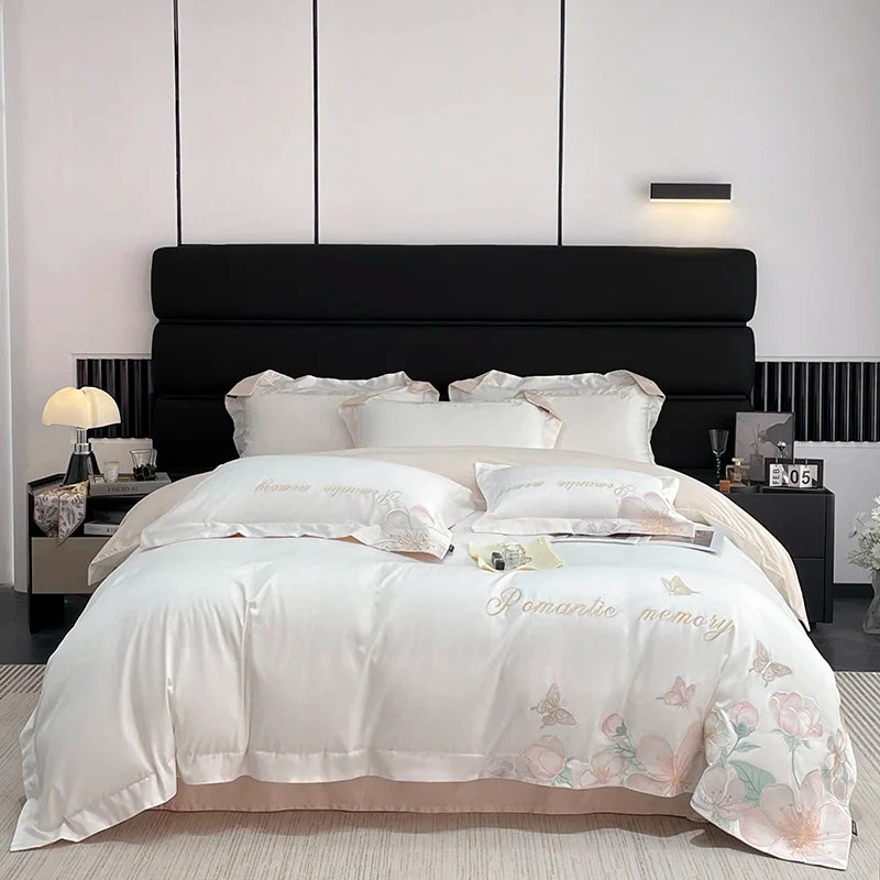 Afralia™ Embroidered Flowers Butterfly Bedding Set - 4Pcs
