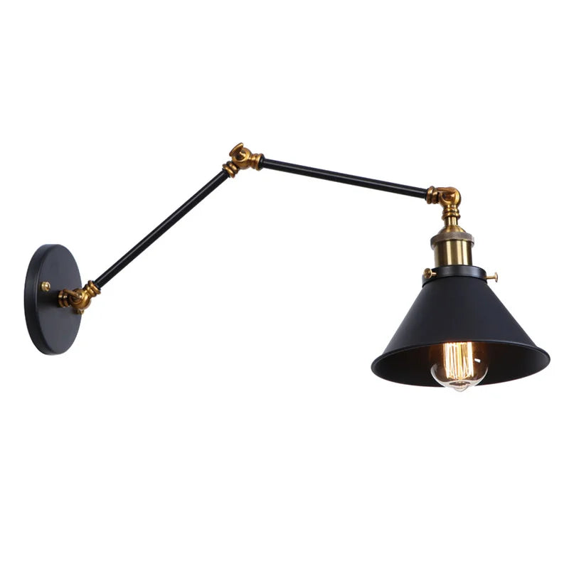 Afralia™ Industrial Loft LED Wall Lamp Black Vintage Swing Arm Mirror Light