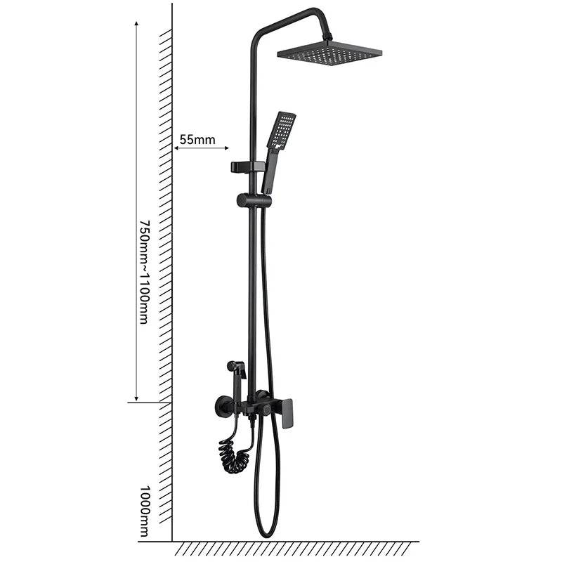 Afralia™ Black Wall Mounted Bathroom Shower Faucet Set - Bathtub Mixer Tap