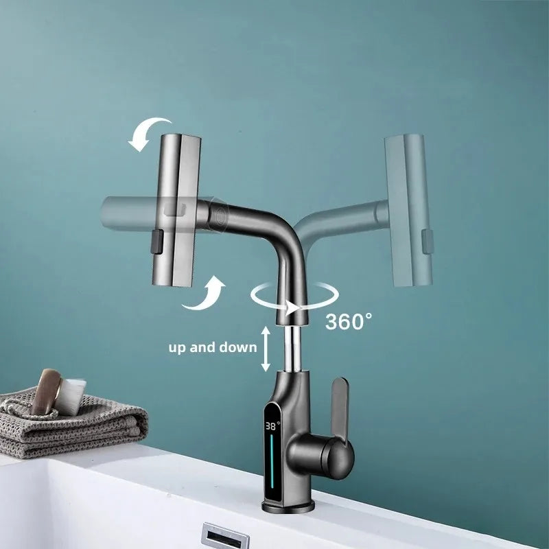Afralia™ Digital Display Waterfall Basin Faucet with 3 Modes - Hot Cold Mixer Tap