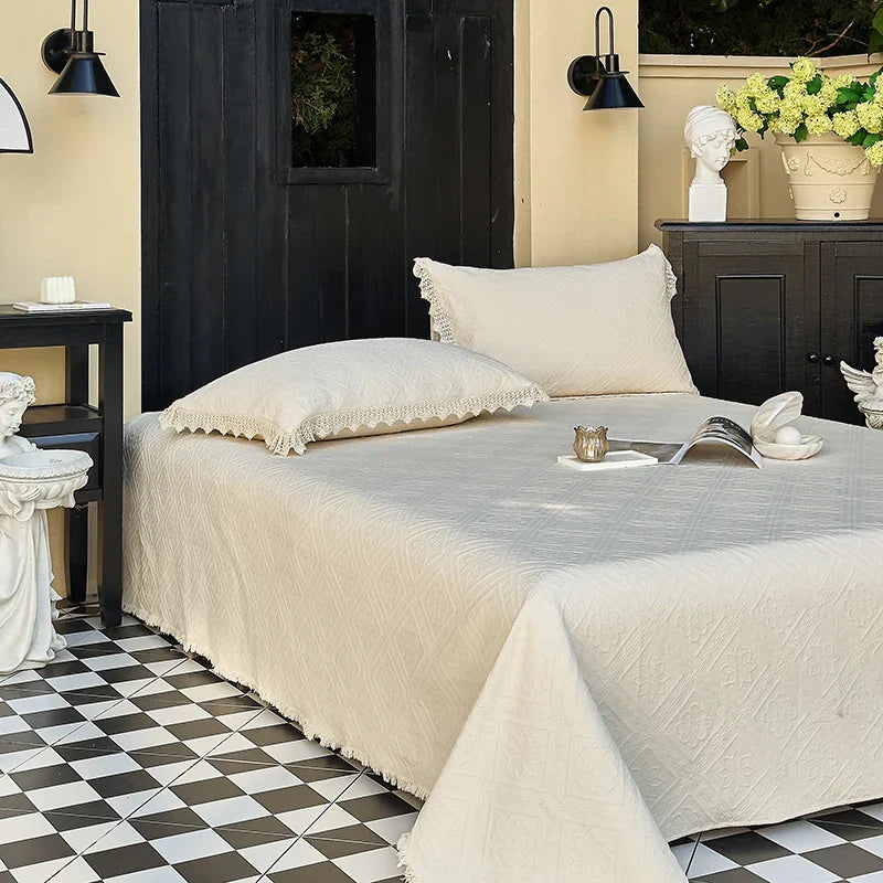 Afralia™ Cotton Quilted Bedspread Set with Bed Skirt & Pillowcases