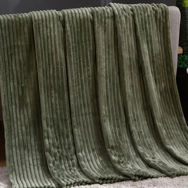 Afralia™ Cozy Striped Flannel Fleece Blanket for Winter - Bedroom Living Room Throw