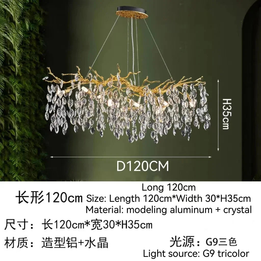 Afralia™ Golden Crystal Tree Ceiling Chandelier, Luxury Aluminum Art Fixture