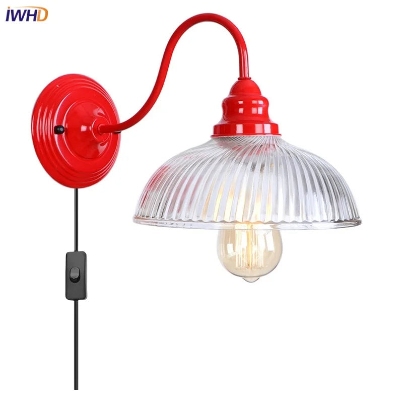 Afralia™ Vintage Loft LED Wall Lamp Red Clear Glass Stair Light