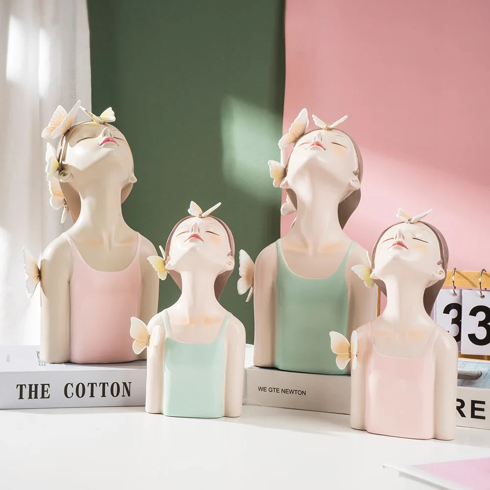 Afralia™ Butterfly Girl Sculptures: Pink Room Decor & Fairy Garden Art for Modern Bedroom
