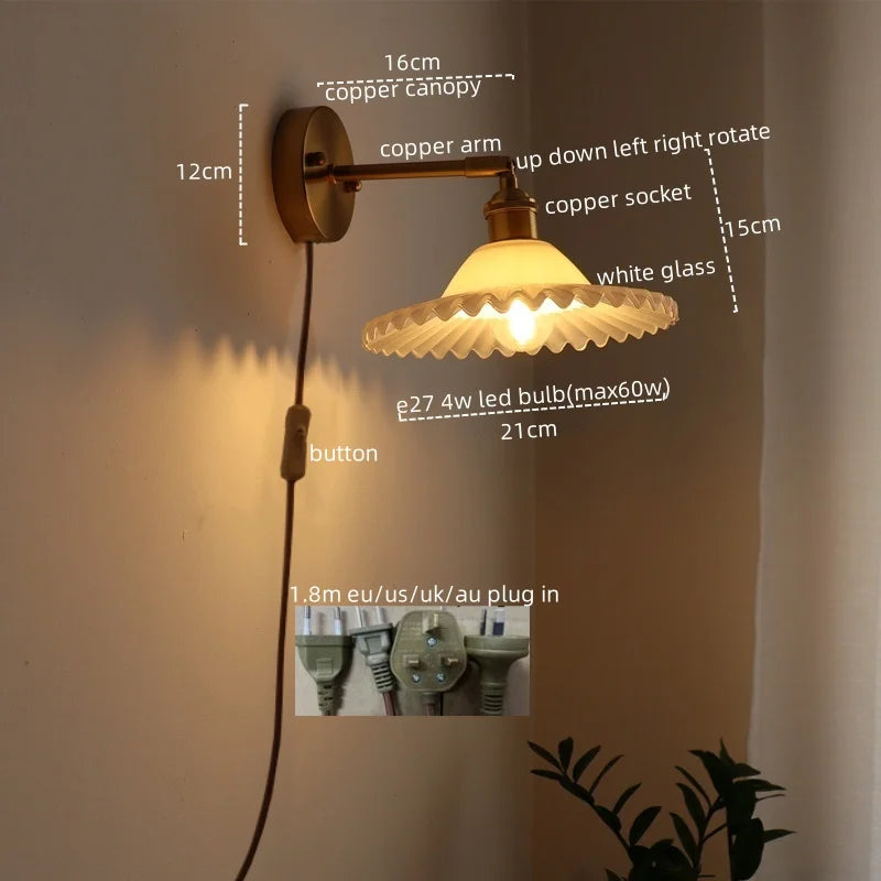 Afralia™ LED Green Glass Wall Light for Home Decor, Japanese Style, Bedroom, Living Room