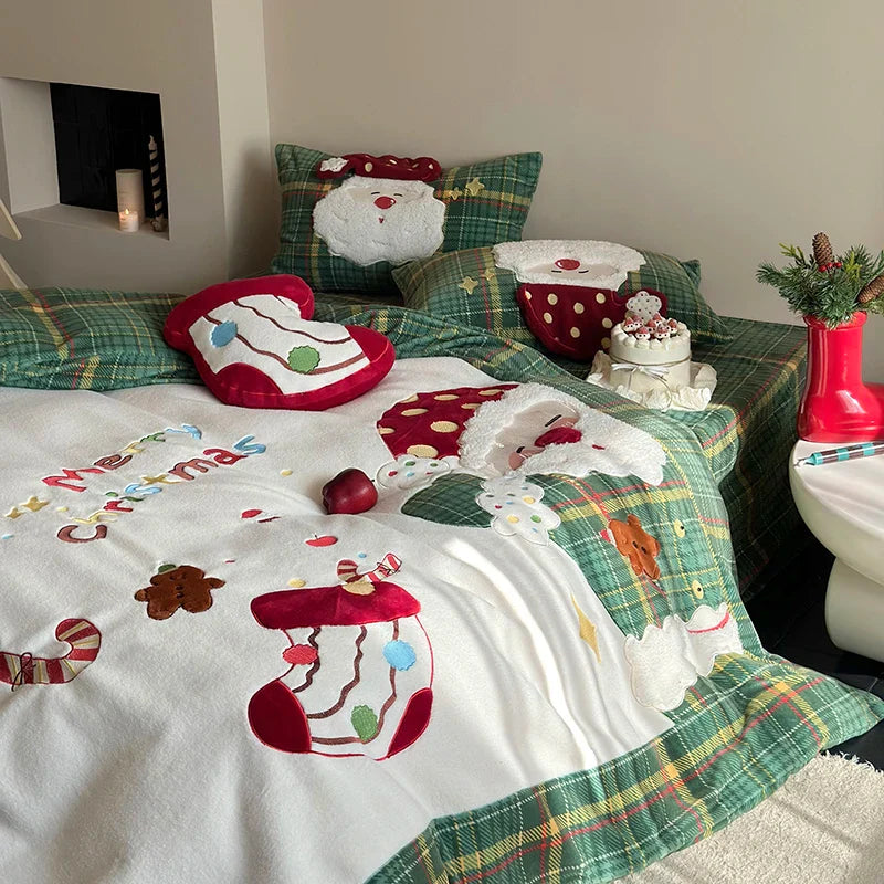 Afralia™ Santa Claus Winter Bedding Set, Single Duvet, Bed Sheet, Pillowcases