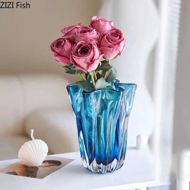 Afralia™ Blue Glass Hydroponic Vase: Modern Desk Floral Decor & Room Aesthetic