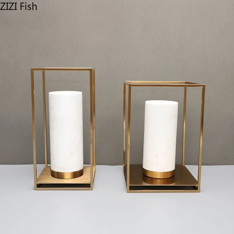 Afralia™ Marble Vase: Golden Frame, Floral Desk Decor, Elegant Room Ornaments