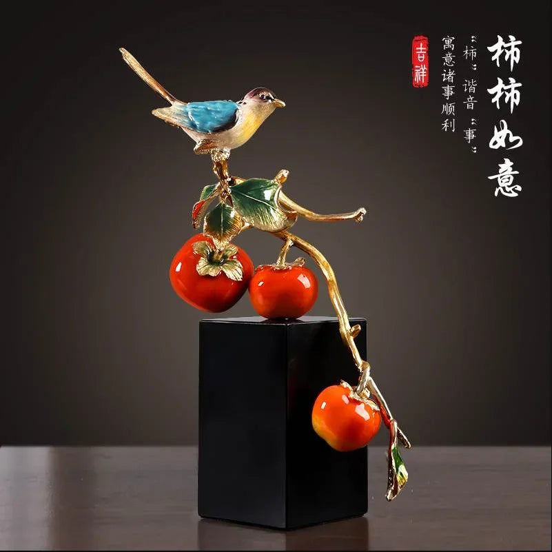Afralia™ Chinese Enamel Persimmon Ruyi Ornament for Living Room Wine Cabinet Décor