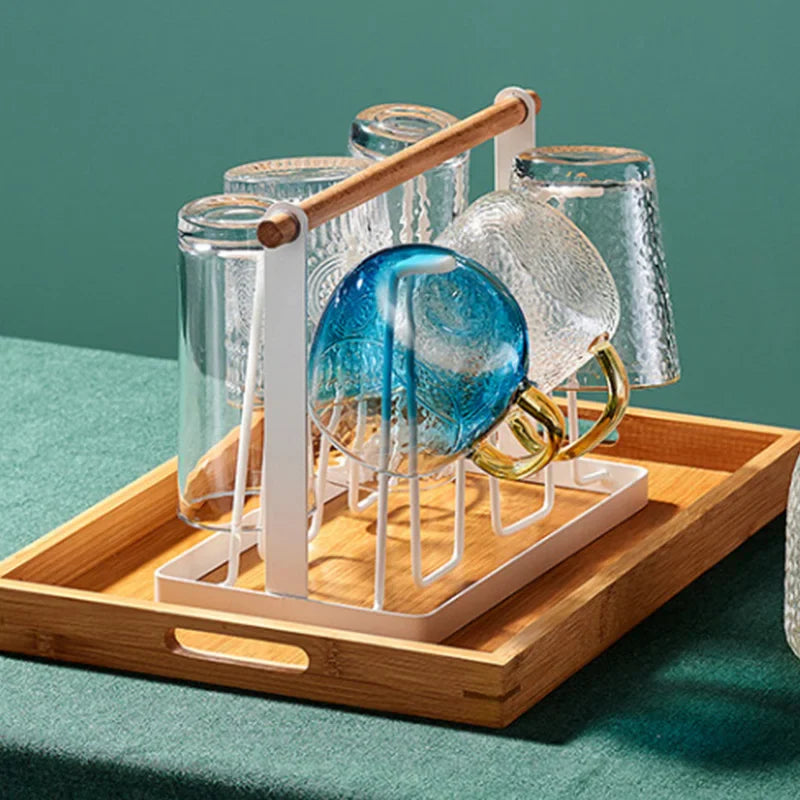 Afralia™ Cup Rack: Wood and Metal Draining Holder for Kitchen Drinkware and Display.