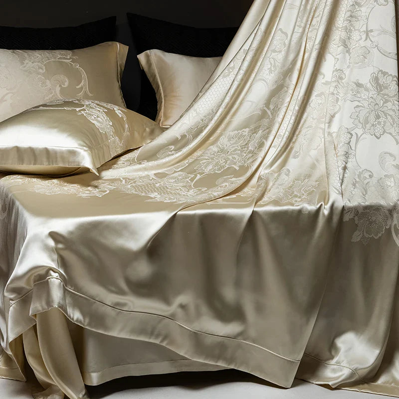 Afralia™ Silk Jacquard Cotton Luxury Bedding Set with Duvet Cover, Sheets & Pillowcases
