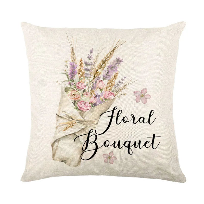 Afralia™ Lavender Flower Linen Pillowcase for Sofa Car, Living Room Decor, Throw Pillow Case
