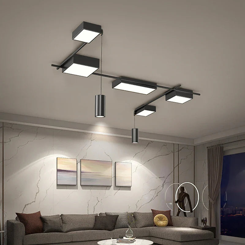 Afralia™ Minimalist Black LED Ceiling Chandelier for Living Room, Bedroom, Hallway Lighting