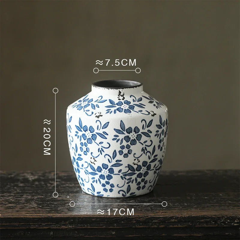 Afralia™ Blue White Porcelain Vase Hydroponic Ceramic Flower Pot Room Decor