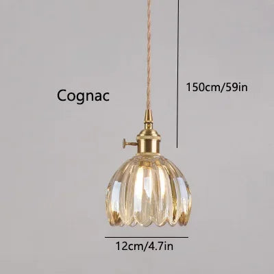 Afralia™ Retro Flower Glass Copper Pendant Lamp: Nordic LED Light for Bedroom Decor