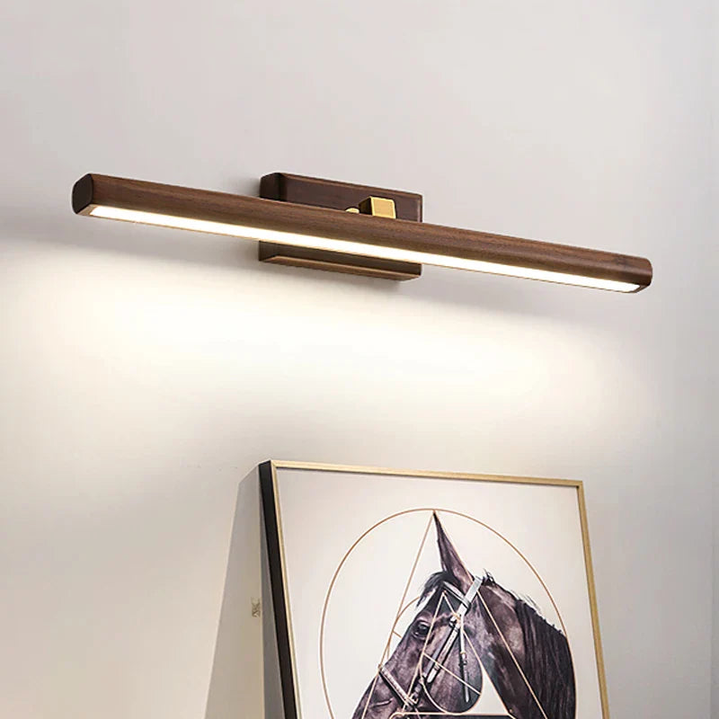 Afralia™ Luxury Walnut 40CM 8W LED Mirror Light 360° Rotatable Bedside Wall Lamp