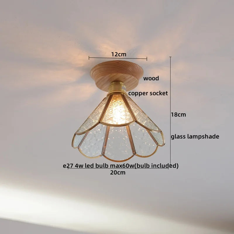 Afralia™ Wood Glass LED Ceiling Lamp Modern Plafondlamp for Home Restaurant Living Room