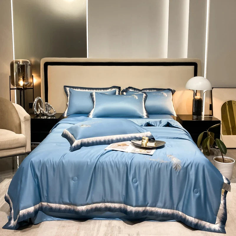Afralia™ Feather Embroidered Comforter Set: Soft, Smooth, and Luxurious Bedding Collection