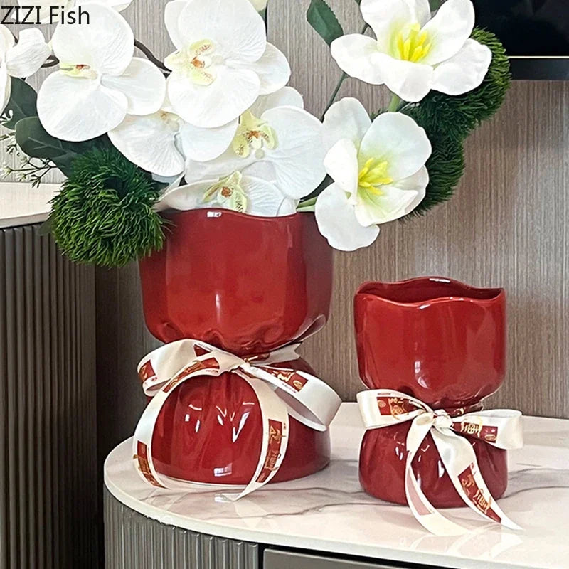 Afralia™ Ceramic Bouquet Vase Desk Decoration Room Aesthetic Decor