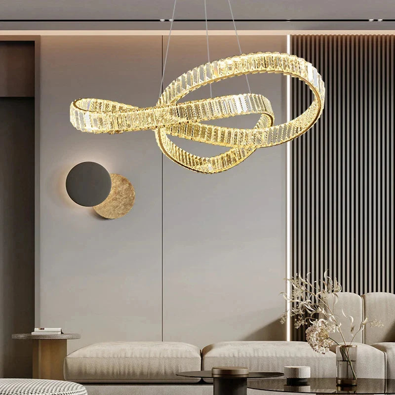 Afralia™ Crystal LED Gold Ceiling Chandelier - Luxe Irregular Ring Design