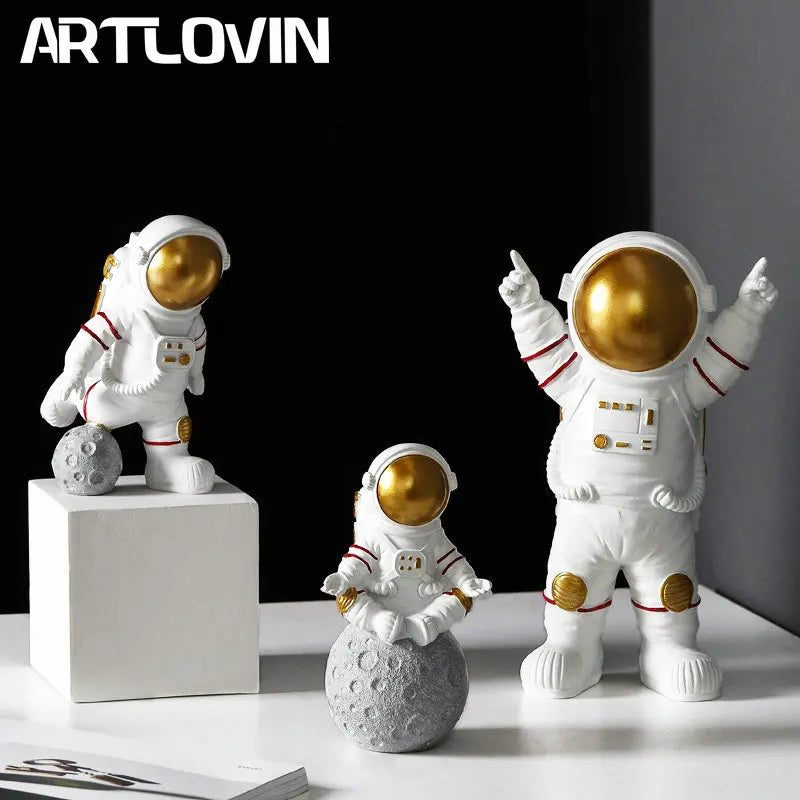 Afralia™ Astronaut Figurines: Modern Spaceman with Moon Sculpture, Perfect Gift for Man & Boyfriend