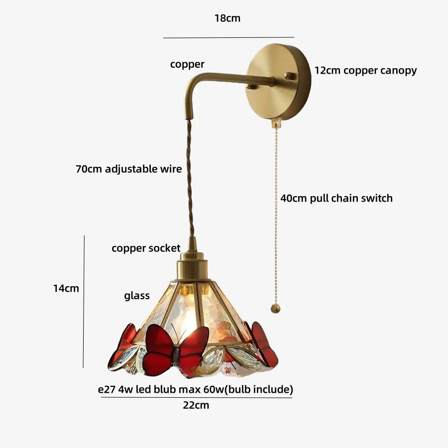 Afralia™ Butterfly Glass Wall Light Fixture LED Wire Adjustable Lamp