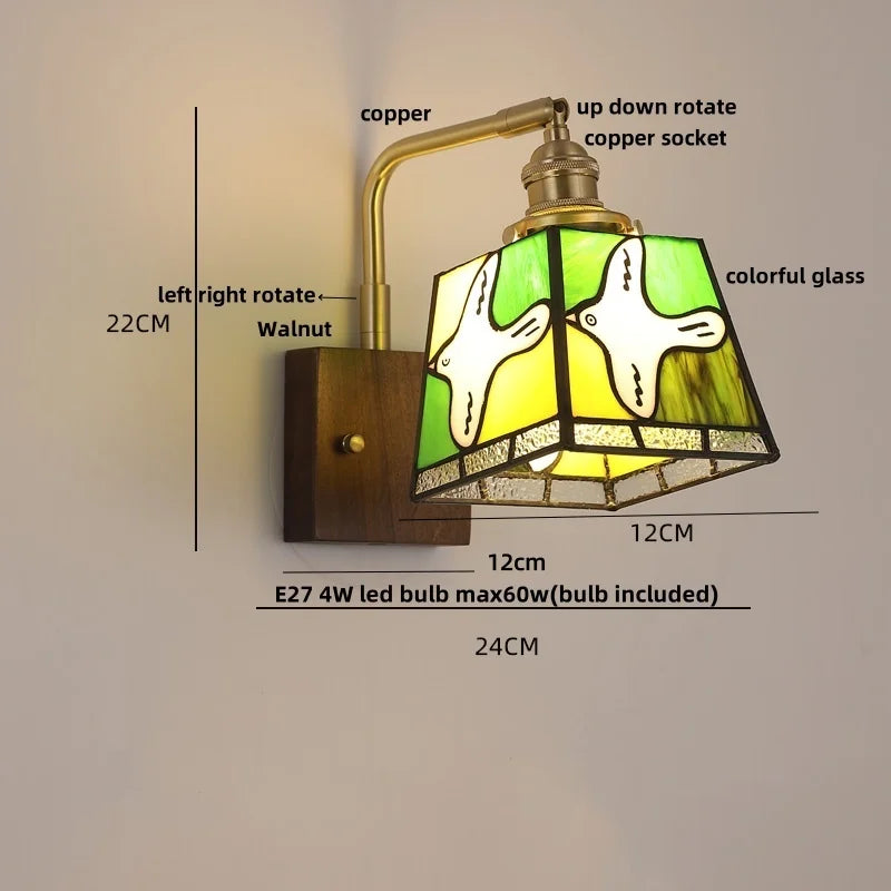 Afralia™ Tiffany Colored Glass LED Wall Light: Rotatable Design, Copper Finish