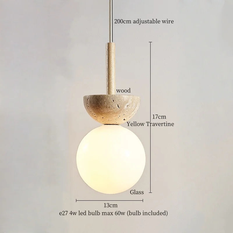 Afralia™ LED Yellow Travertine Stone Pendant Lights | Wabi Sabi Vintage Hanging Light