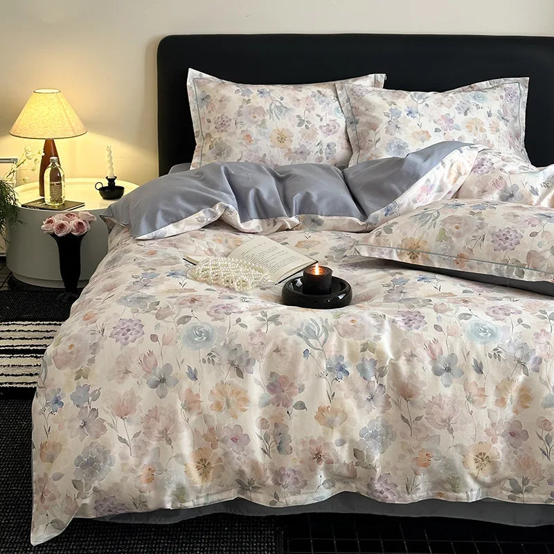 Afralia™ Satin Flower Fitted Sheet Set - Luxury 100% Cotton Print Bedding Set